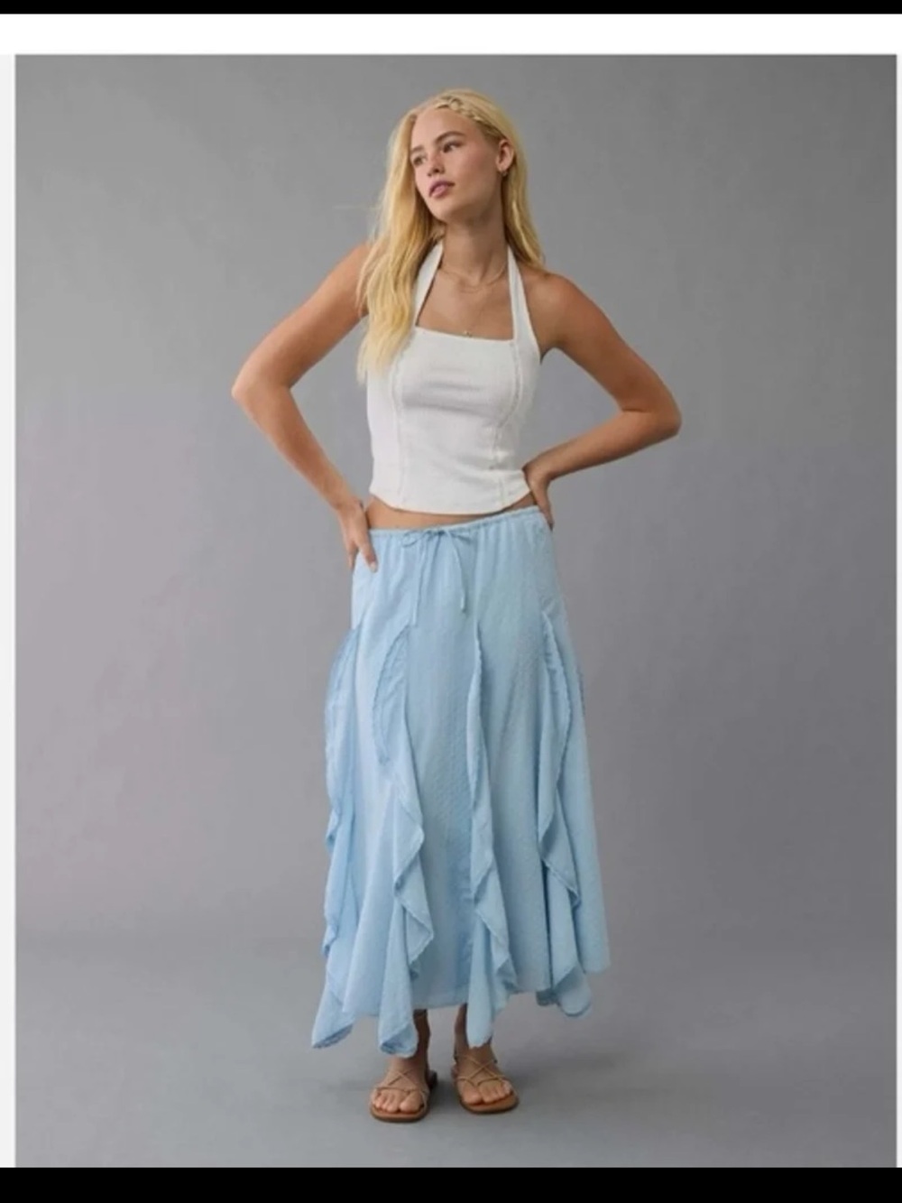 NWT American Eagle High-Waisted Cascade Ruffle Maxi Skirt Size Medium